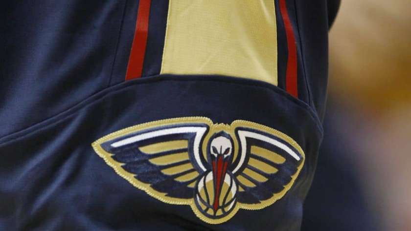A detail shot of the pelican logo on the shorts Arinze Onuaku #21 of the New Orleans Pelicans in a preseason NBA game against the Houston Rockets on October 5, 2013 at Toyota Center in Houston, Texas. The Pelicans won 116 to 115.