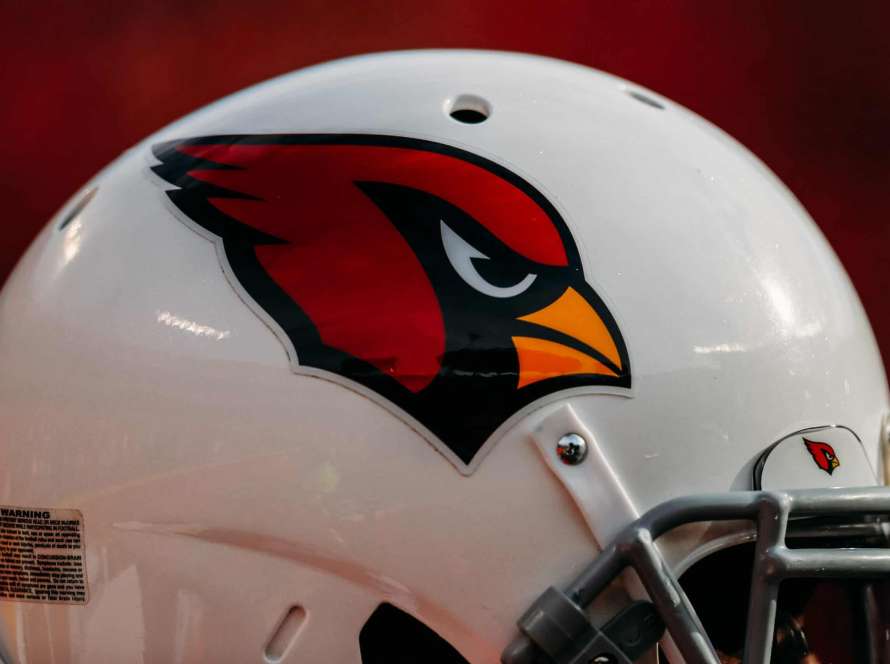 An Arizona Cardinals helmet sits on the sidelines during the second half of the game against the Kansas City Chiefs at Arrowhead Stadium on November 11, 2018 in Kansas City, Missouri.