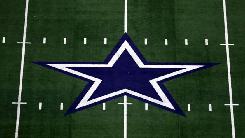 The Dallas Cowboys logo at AT&T Stadium on September 30, 2018 in Arlington, Texas.
