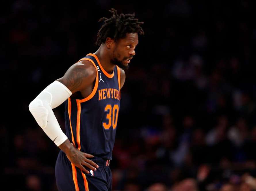 Julius Randle #30 of the New York Knicks looks on during the first half against the Minnesota Timberwolves at Madison Square Garden on March 20, 2023 in New York City.
