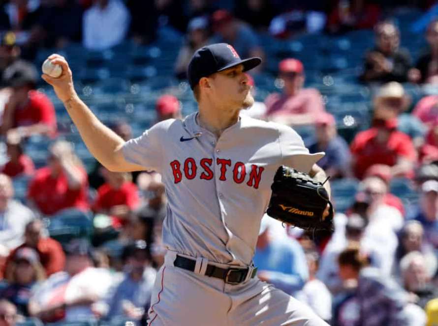 Pitcher Tanner Houck #89 of the Boston Red Sox trows during the first inning against the against the Los Angeles Angels at Angel Stadium of Anaheim on April 7, 2024 in Anaheim, California.