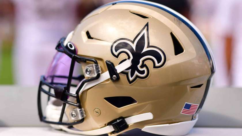 A New Orleans Saints helmet is seen on the bench during the game between the New Orleans Saints and the Jacksonville Jaguars at TIAA Bank Field on October 13, 2019 in Jacksonville, Florida.