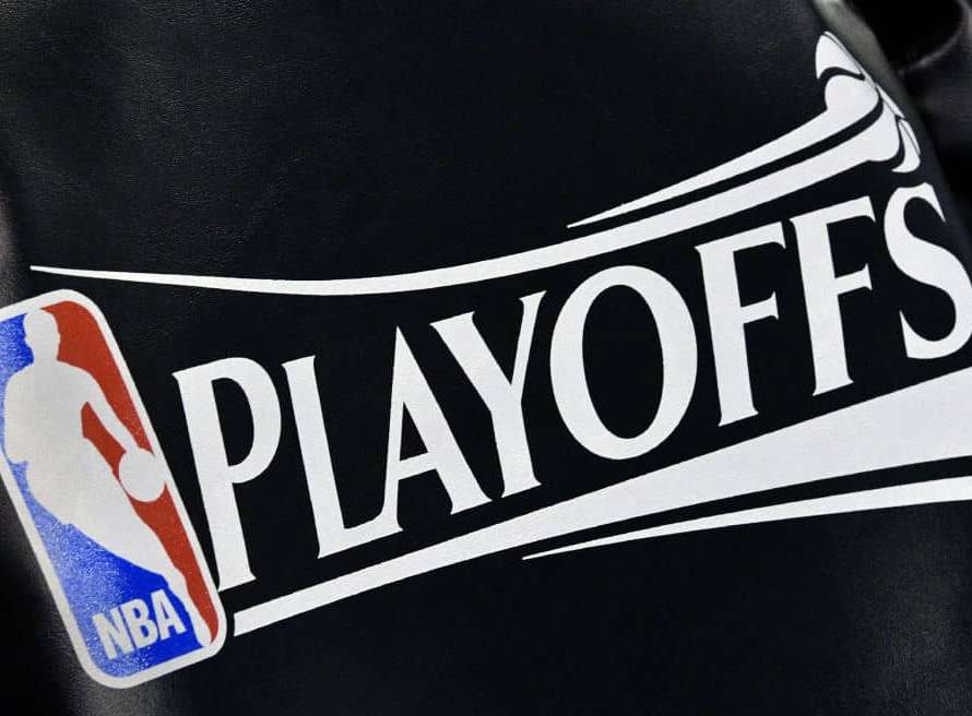 The NBA Playoff logo seat covering, on the Utah Jazz team's chairs, before their game against the Golden State Warriors in Game Four of the Western Conference Semifinals during the 2017 NBA Playoffs at Vivint Smart Home Arena on May 8, 2017 in Salt Lake City, Utah.