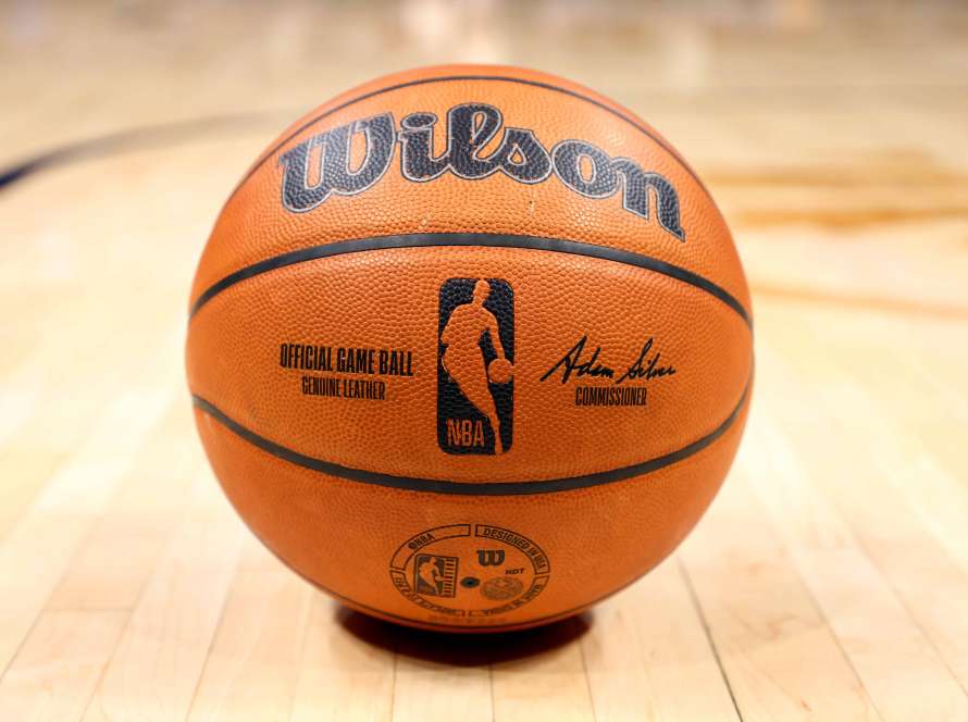 Detail of the NBA official basketball at Ball Arena on October 26, 2022 in Denver, Colorado.