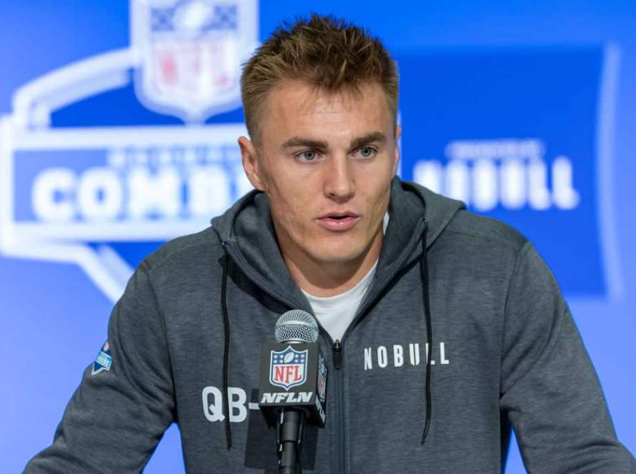 Bo Nix #QB07 of the Oregon Ducks speaks to the media during the 2024 NFL Draft Combine at Lucas Oil Stadium on March 01, 2024 in Indianapolis, Indiana.