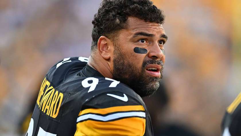 Cameron Heyward #97 of the Pittsburgh Steelers looks on during the second quarter of a preseason game against the Buffalo Bills at Acrisure Stadium on August 19, 2023 in Pittsburgh, Pennsylvania.