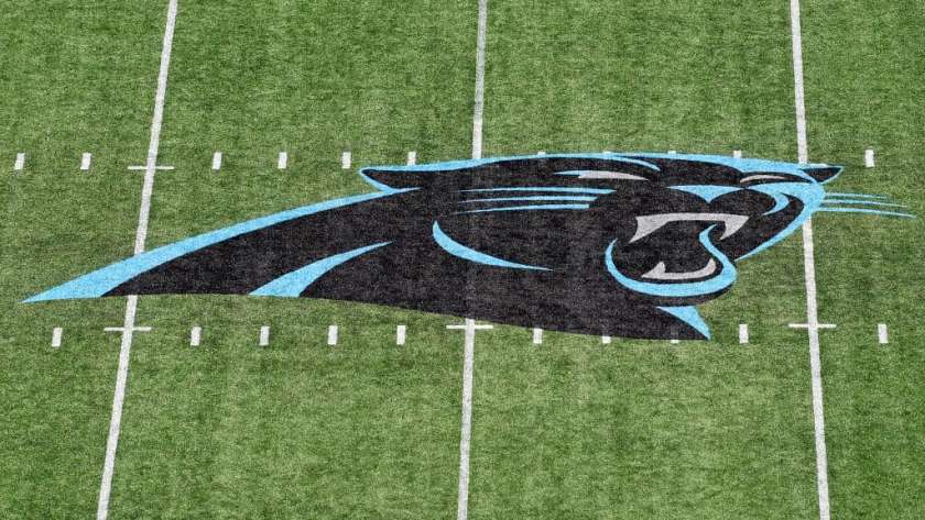 The midfield logo at Bank of America Stadium is seen prior to the game between the New York Jets and the Carolina Panthers on September 12, 2021 in Charlotte, North Carolina.