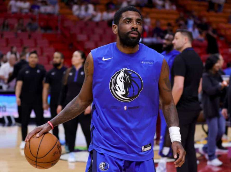 Kyrie Irving #2 of the Dallas Mavericks warms up prior to a game against the Miami Heat at Miami-Dade Arena on April 01, 2023 in Miami, Florida. NOTE TO USER: User expressly acknowledges and agrees that, by downloading and or using this photograph, User is consenting to the terms and conditions of the Getty Images License Agreement.