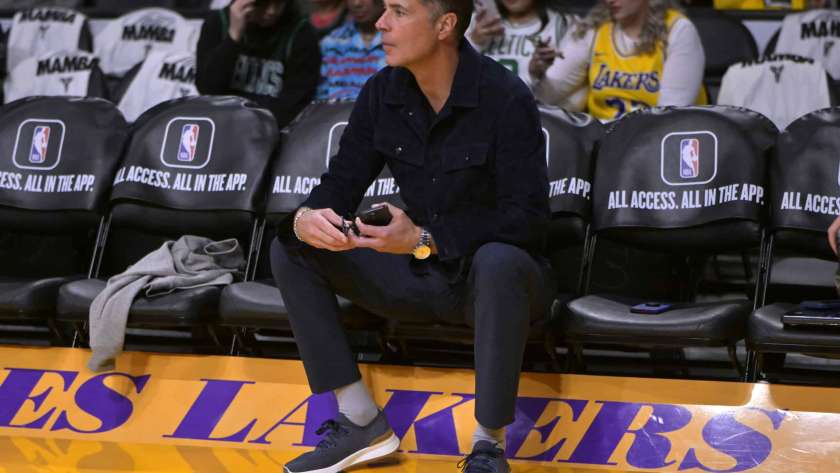 LOS ANGELES, CALIFORNIA - DECEMBER 25: Rob Pelinka, vice president of basketball operations and general manager of the Los Angeles Lakers looks on prior to the game against the Boston Celtics at Crypto.com Arena on December 25, 2023 in Los Angeles, California. NOTE TO USER: User expressly acknowledges and agrees that, by downloading and or using this photograph, User is consenting to the terms and conditions of the Getty Images License Agreement.