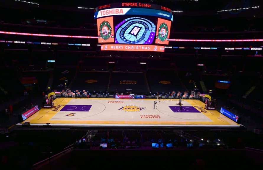 A general view of the court before the Los Angeles Lakers play the Dallas Mavericks at Staples Center on December 25, 2020 in Los Angeles, California. NOTE TO USER: User expressly acknowledges and agrees that, by downloading and or using this photograph, User is consenting to the terms and conditions of the Getty Images License Agreement