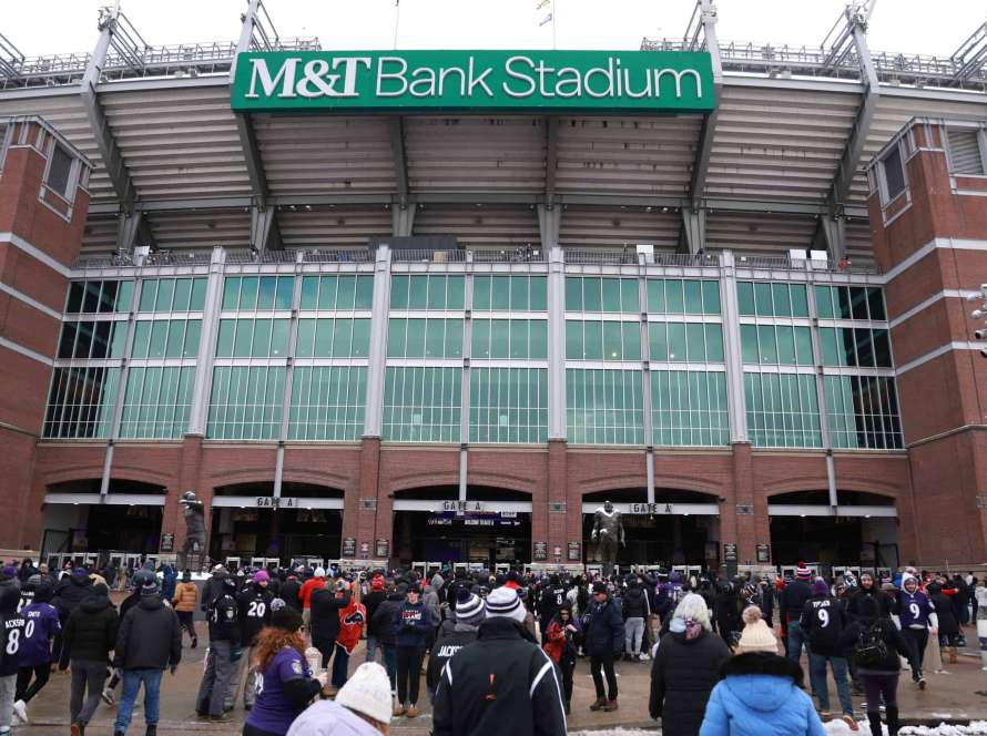 BALTIMORE, MARYLAND - JANUARY 20: Fans gather outside of M&T Bank Stadium before the start of the AFC Divisional Playoff between the Houston Texans and Baltimore Ravens on January 20, 2024 in Baltimore, Maryland.