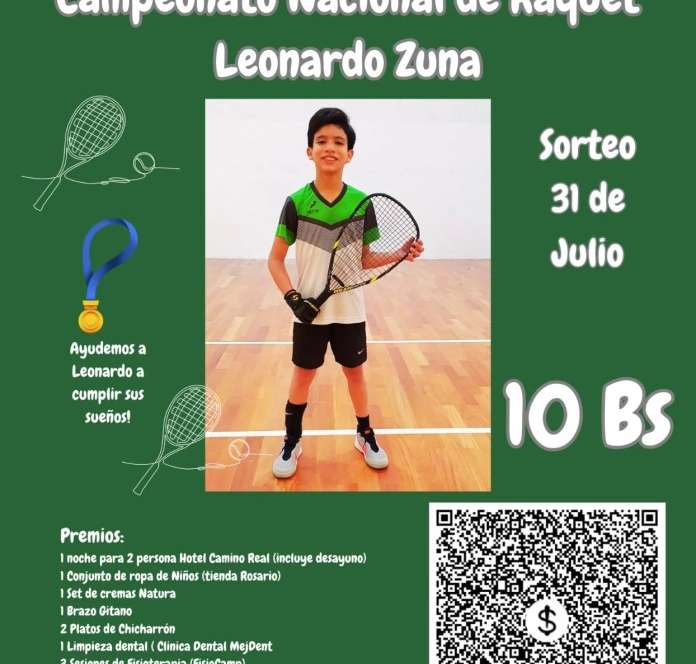 El pequeño campeón de raquet Leonardo Zuna lanzó una rifa para recaudar dinero y estar en el Nacional y en el Mundial