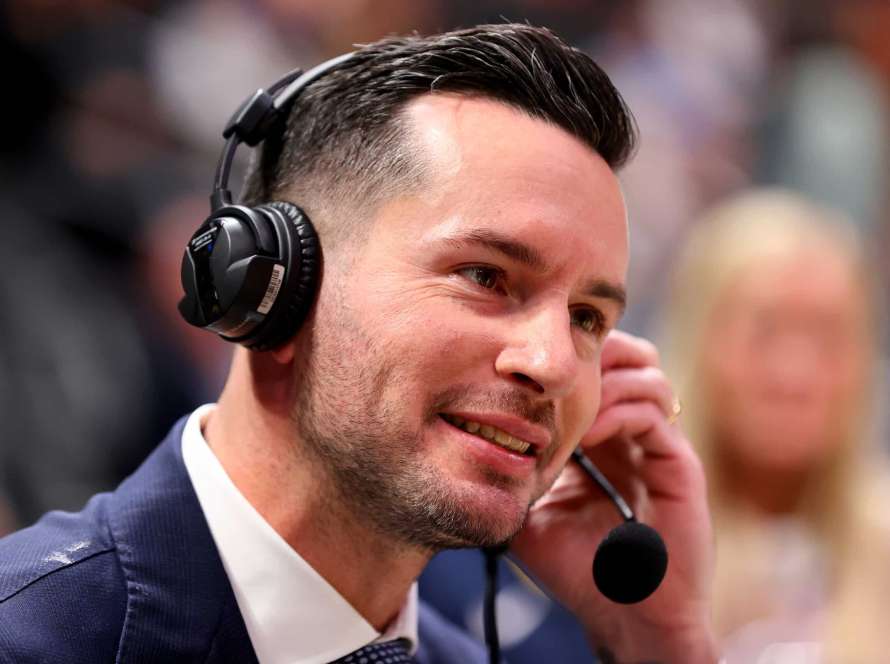 JJ Redick announces the game between the Los Angeles Lakers and the Denver Nuggets at Ball Arena on October 26, 2022 in Denver, Colorado. (NOTE TO USER: User expressly acknowledges and agrees that, by downloading and/or using this Photograph, user is consenting to the terms and conditions of the Getty Images License Agreement.