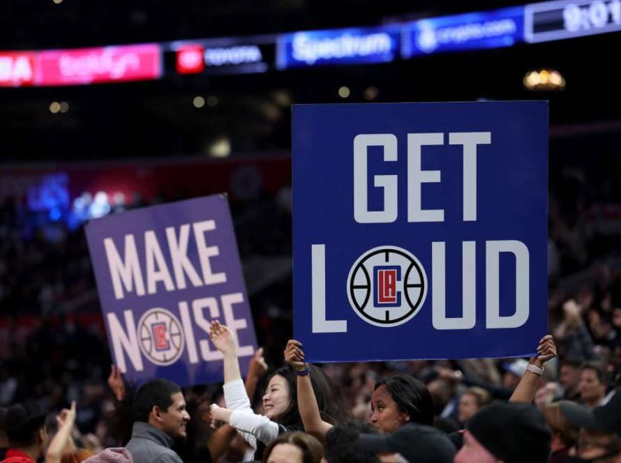 LA Clippers fan signs during a 117-106 New Orleans Pelicans win at Crypto.com Arena on February 07, 2024 in Los Angeles, California.