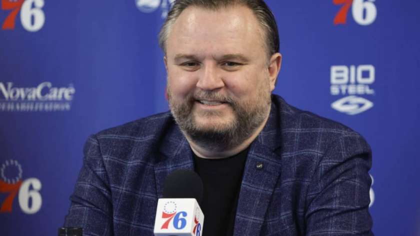President of basketball operations Daryl Morey looks on during a press conference at the Seventy Sixers Practice Facility on February 15, 2022 in Camden, New Jersey.