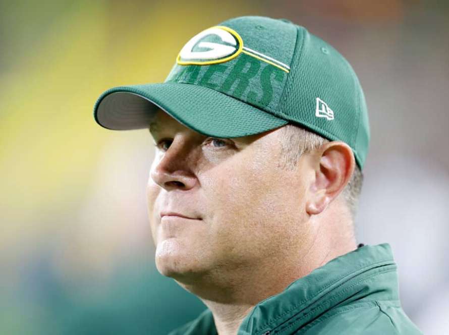 GREEN BAY, WISCONSIN - AUGUST 19: GM Brian Gutekunst of the Green Bay Packers looks on from the sidelines in the 3rd quarter against the New England Patriots during a preseason game at Lambeau Field on August 19, 2023 in Green Bay, Wisconsin.