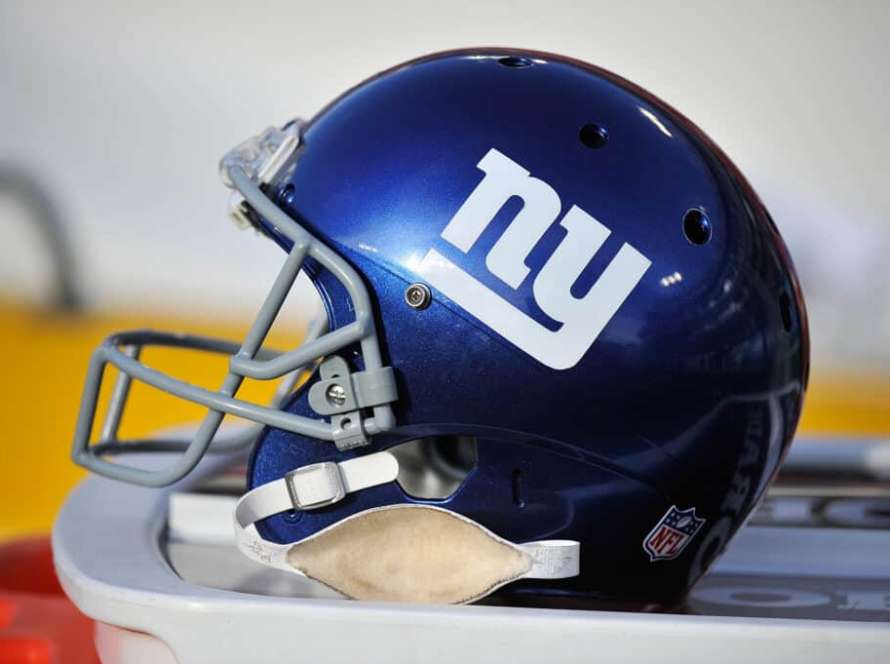 A helmet of the New York Giants rests on the sideline during a game against the Tennessee Titans at LP Field on December 7, 2014 in Nashville, Tennessee.