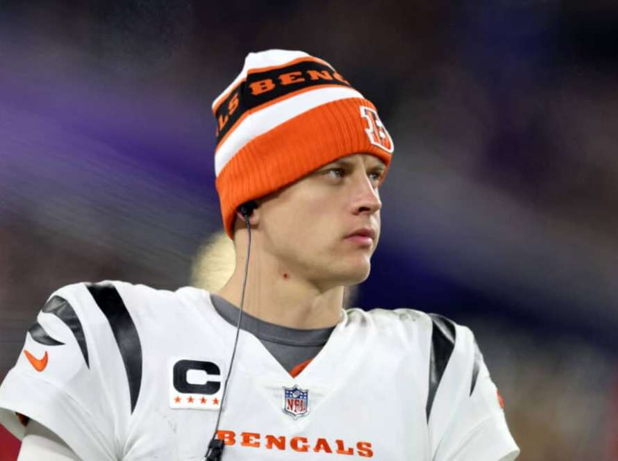 Quarterback Joe Burrow #9 of the Cincinnati Bengals looks on in the second half against the Baltimore Ravens at M&T Bank Stadium on November 16, 2023 in Baltimore, Maryland.